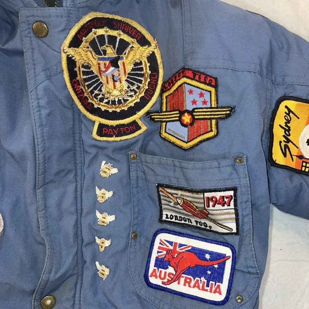 London‎ Fog Child's Bomber Jacket Size 5-6 Travel Patches Sherpa , Zipper Broken